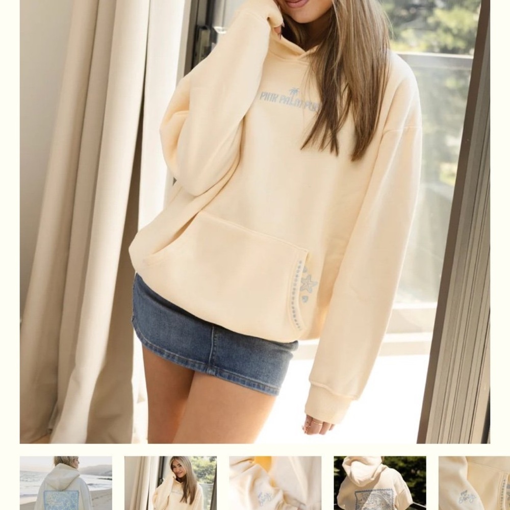 Pink Palm Puff Sweatshirt Sand color with Blue Palm Embroidery - only worn once